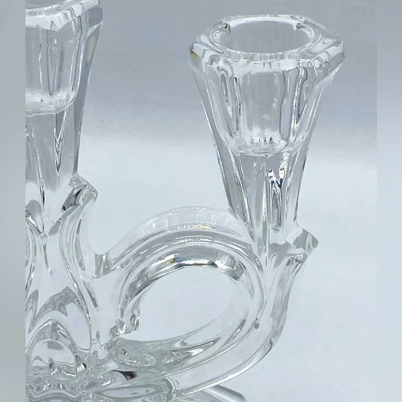 Vintage Bayer Lead Crystal Clear Triple Candle Stick Holder Elegant Design - Picture 5 of 6